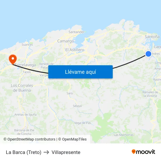 La Barca (Treto) to Villapresente map
