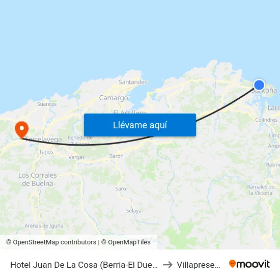 Hotel Juan De La Cosa (Berria-El Dueso) to Villapresente map