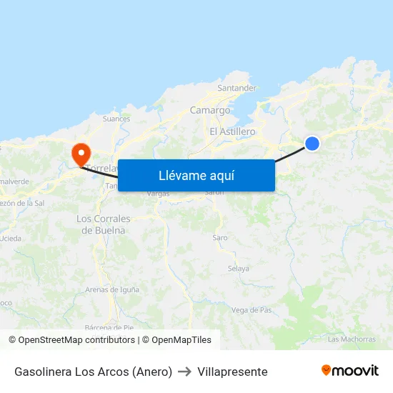Gasolinera Los Arcos (Anero) to Villapresente map