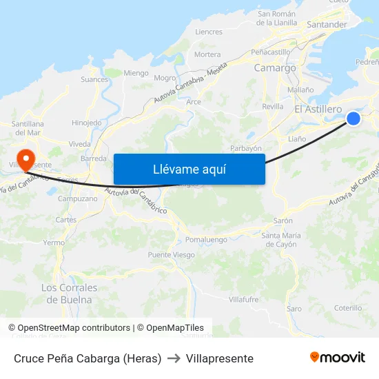 Cruce Peña Cabarga (Heras) to Villapresente map