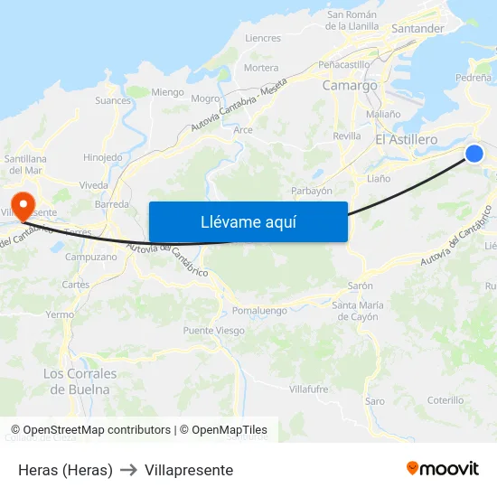 Heras (Heras) to Villapresente map