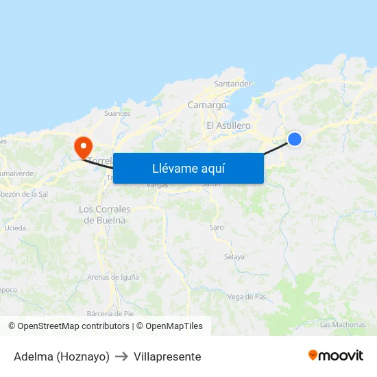 Adelma (Hoznayo) to Villapresente map