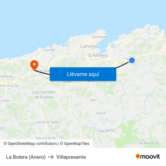 La Bolera (Anero) to Villapresente map