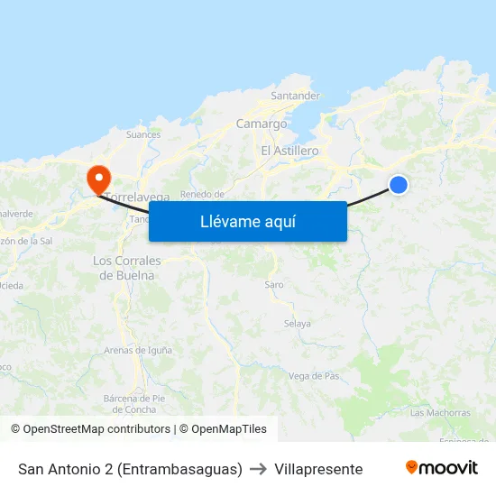 San Antonio 2 (Entrambasaguas) to Villapresente map