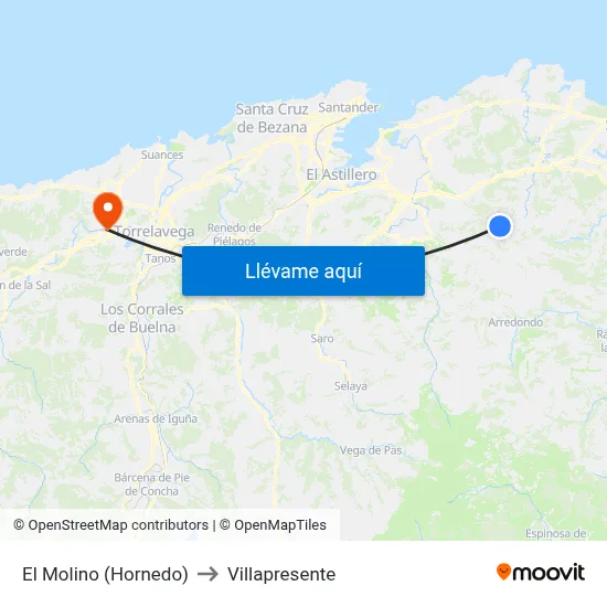 El Molino (Hornedo) to Villapresente map