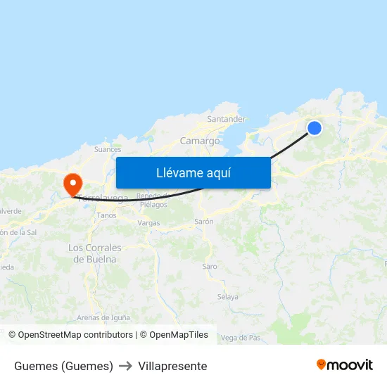 Guemes (Guemes) to Villapresente map