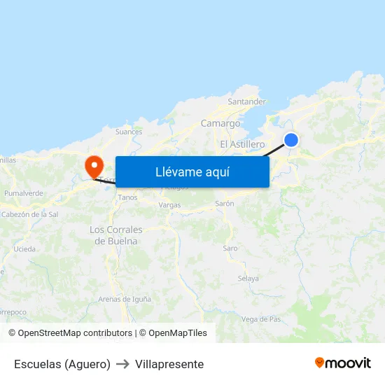 Escuelas (Aguero) to Villapresente map
