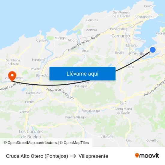 Cruce Alto Otero (Pontejos) to Villapresente map