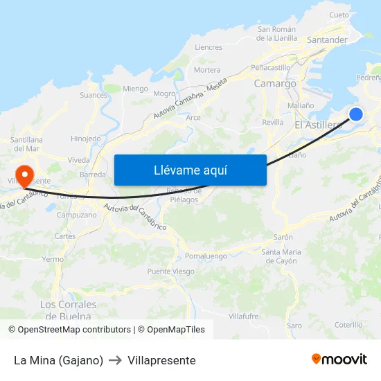 La Mina (Gajano) to Villapresente map