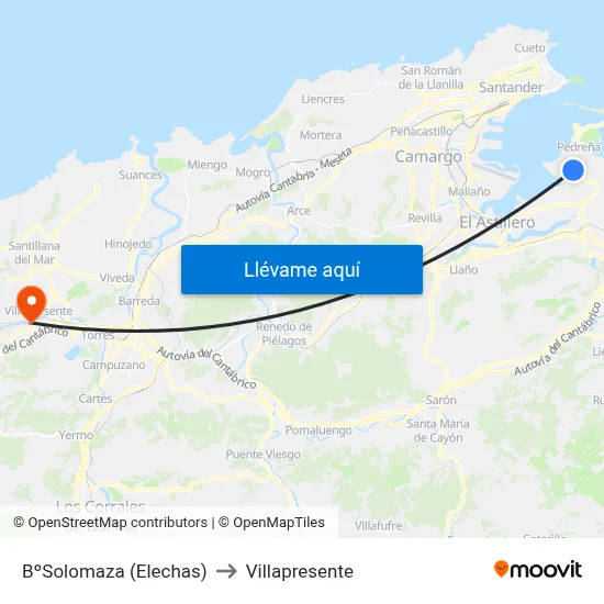 BºSolomaza (Elechas) to Villapresente map