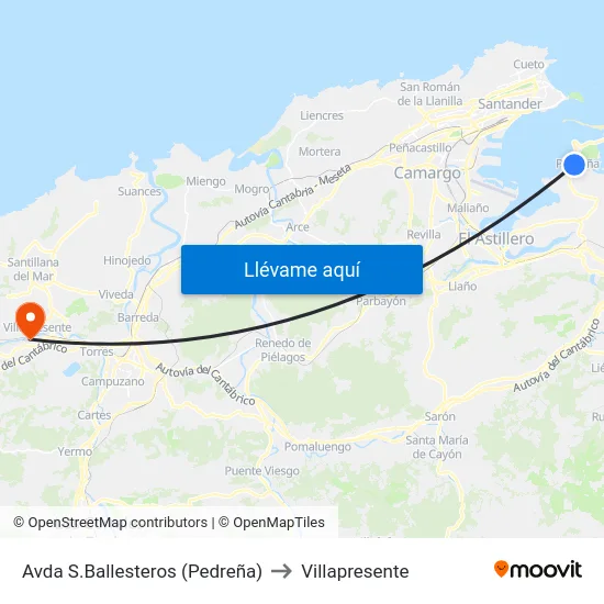 Avda S.Ballesteros (Pedreña) to Villapresente map