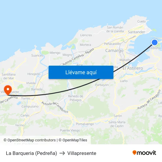La Barqueria (Pedreña) to Villapresente map