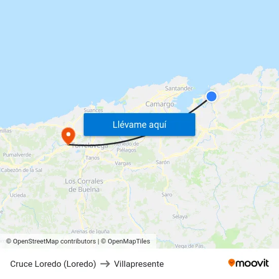 Cruce Loredo (Loredo) to Villapresente map
