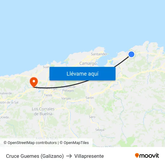 Cruce Guemes (Galizano) to Villapresente map