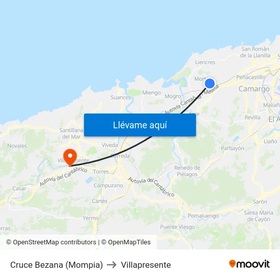 Cruce Bezana (Mompia) to Villapresente map