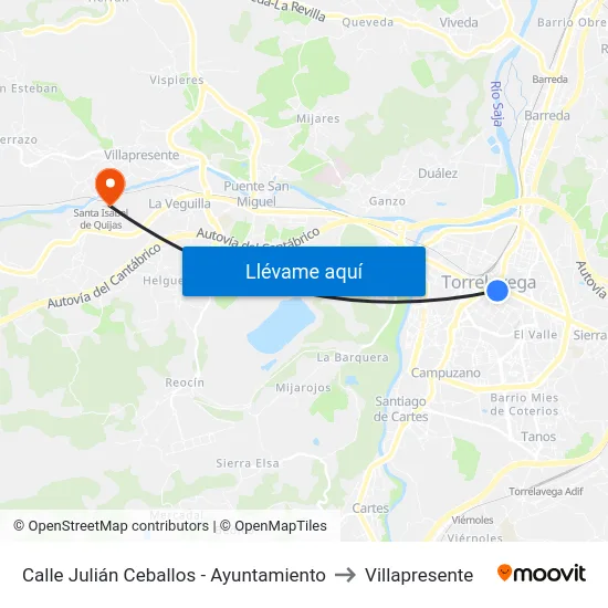 Calle Julián Ceballos - Ayuntamiento to Villapresente map