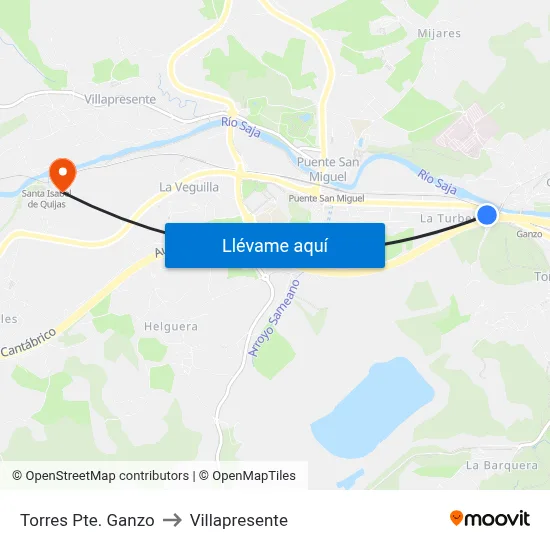 Torres Pte. Ganzo to Villapresente map