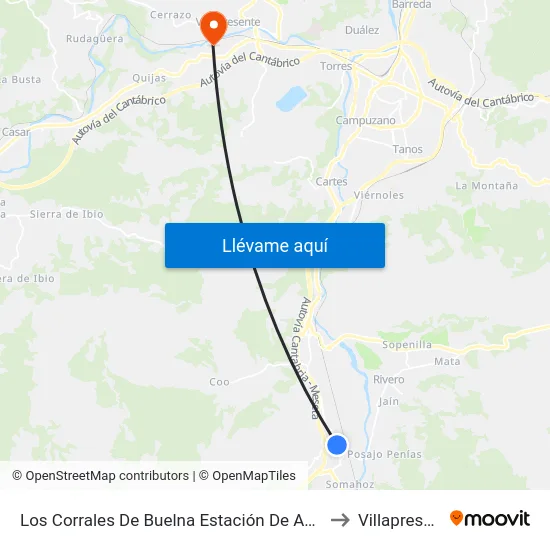 Los Corrales De Buelna Estación De Autobuses to Villapresente map