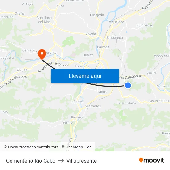 Cementerio Rio Cabo to Villapresente map