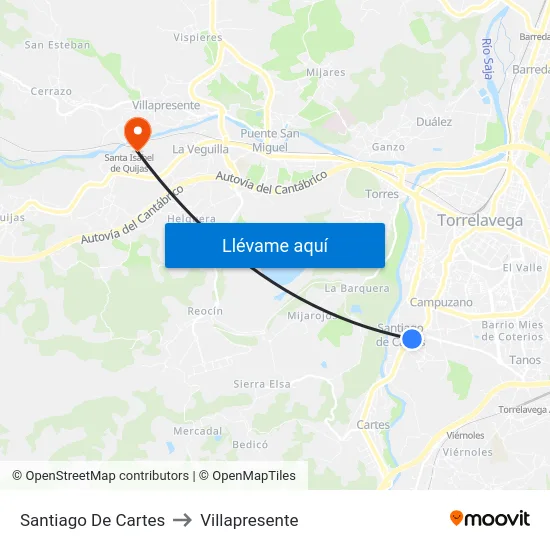 Santiago De Cartes to Villapresente map