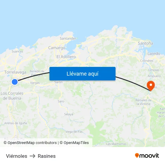 Viérnoles to Rasines map