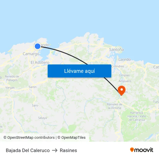 Bajada Del Caleruco to Rasines map