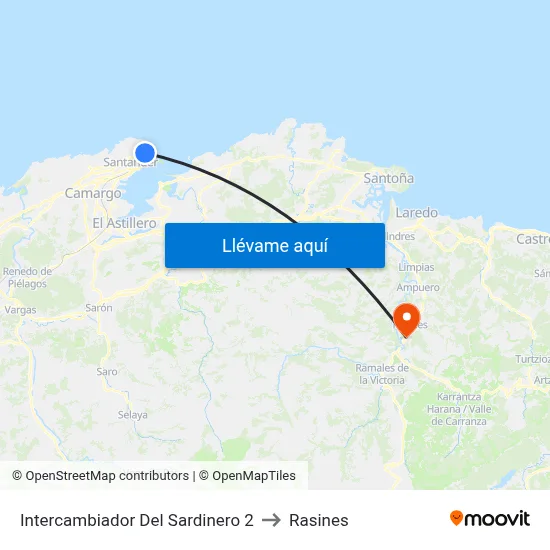 Intercambiador Del Sardinero 2 to Rasines map