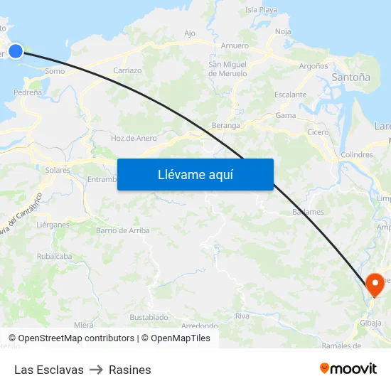 Las Esclavas to Rasines map