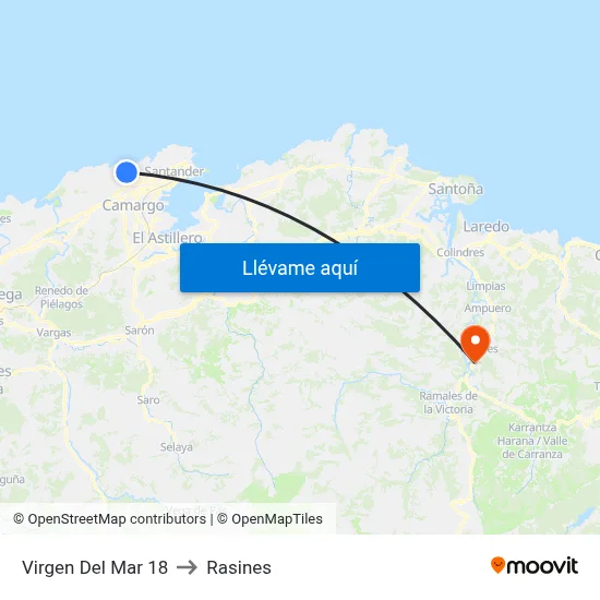 Virgen Del Mar 18 to Rasines map