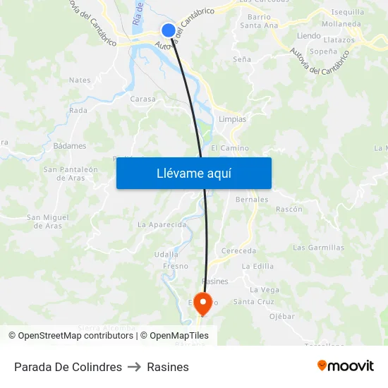 Parada De Colindres to Rasines map