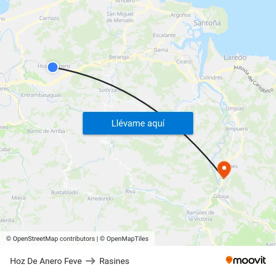 Hoz De Anero Feve to Rasines map