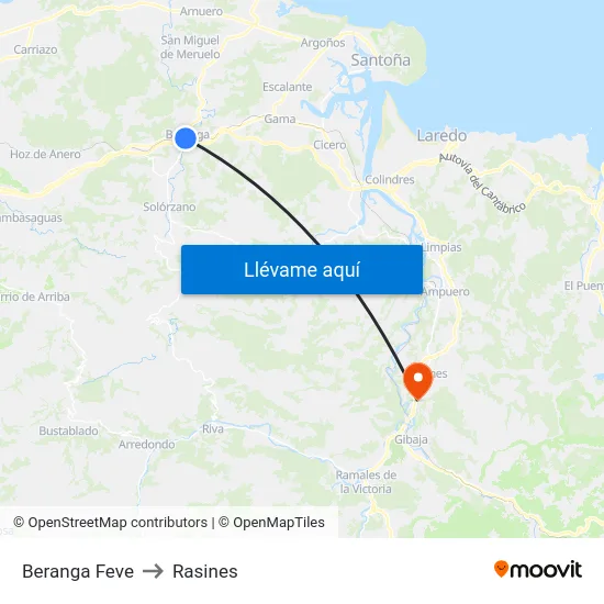 Beranga Feve to Rasines map