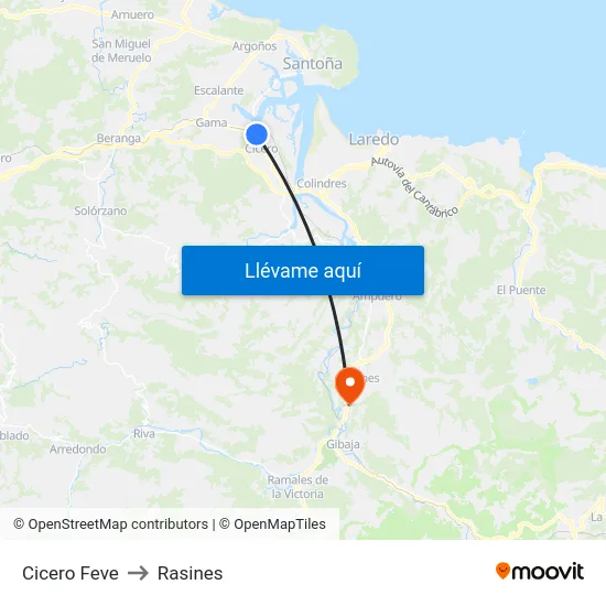 Cicero Feve to Rasines map