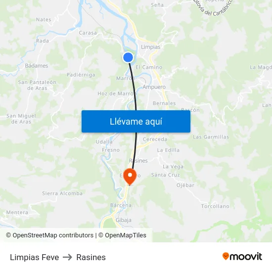 Limpias Feve to Rasines map
