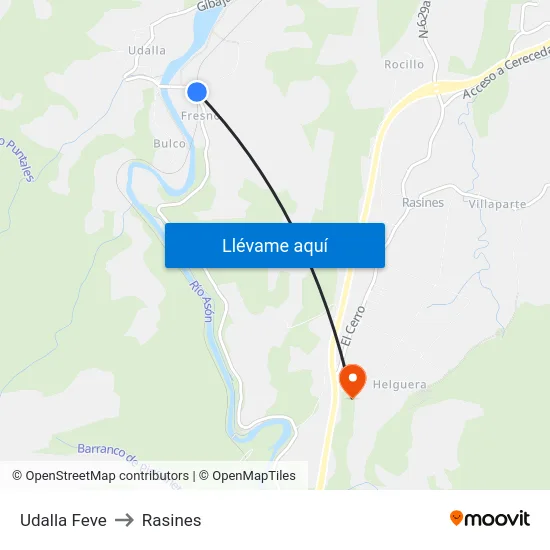 Udalla Feve to Rasines map