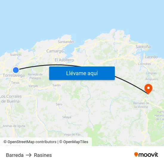 Barreda to Rasines map