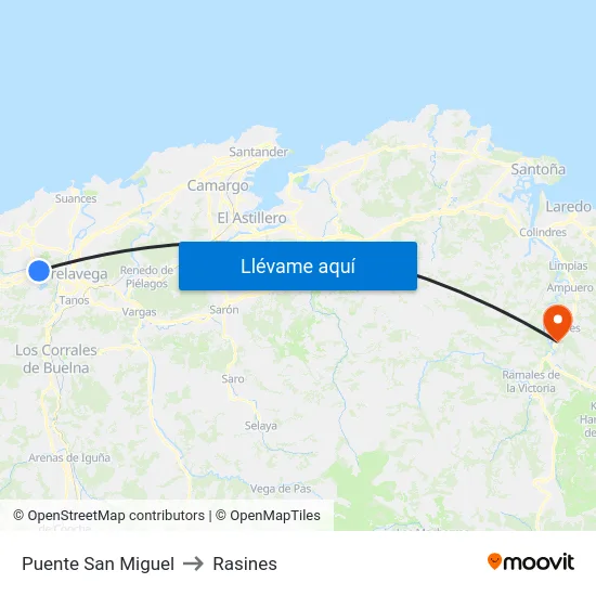 Puente San Miguel to Rasines map