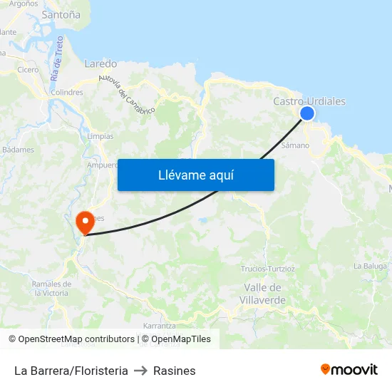 La Barrera/Floristeria to Rasines map