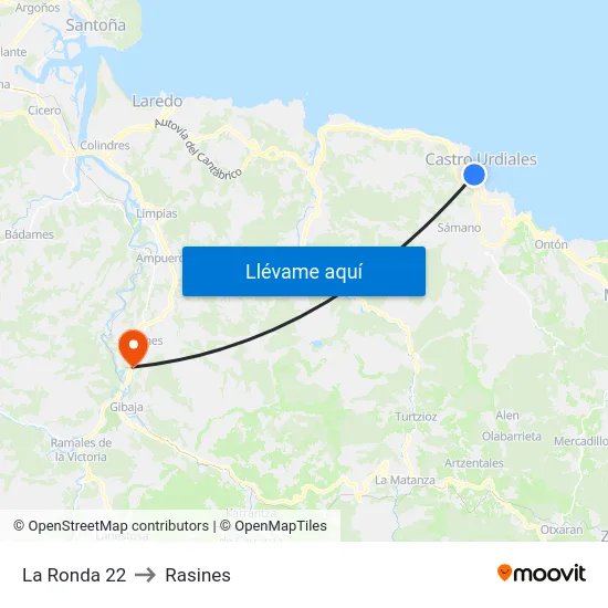 La Ronda 22 to Rasines map