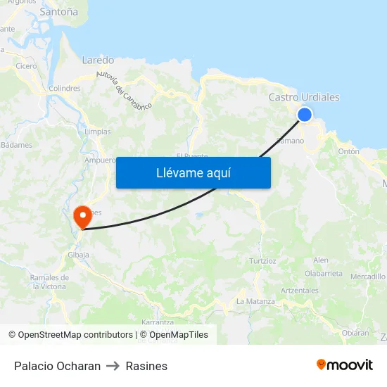 Palacio Ocharan to Rasines map