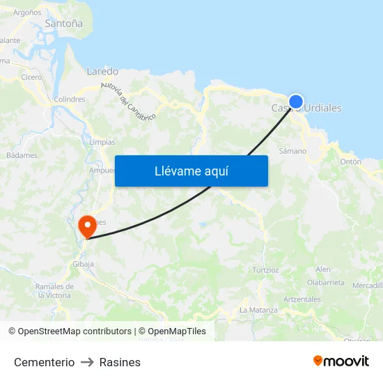 Cementerio to Rasines map