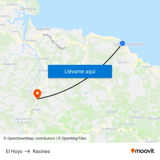 El Hoyo to Rasines map