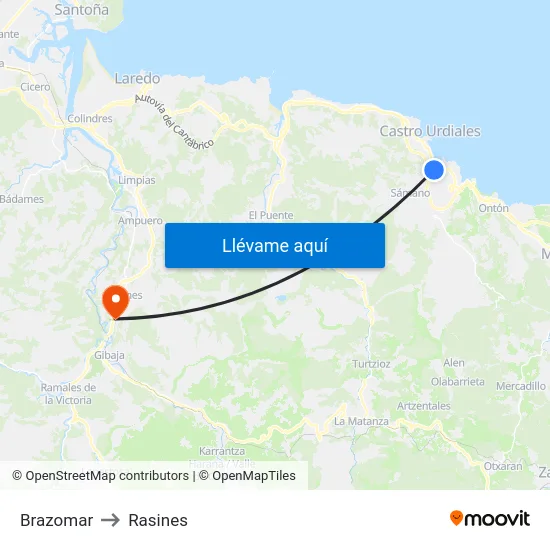 Brazomar to Rasines map