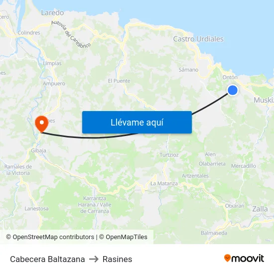Cabecera Baltazana to Rasines map