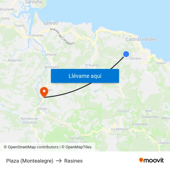 Plaza (Montealegre) to Rasines map