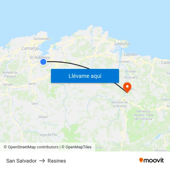 San Salvador to Rasines map