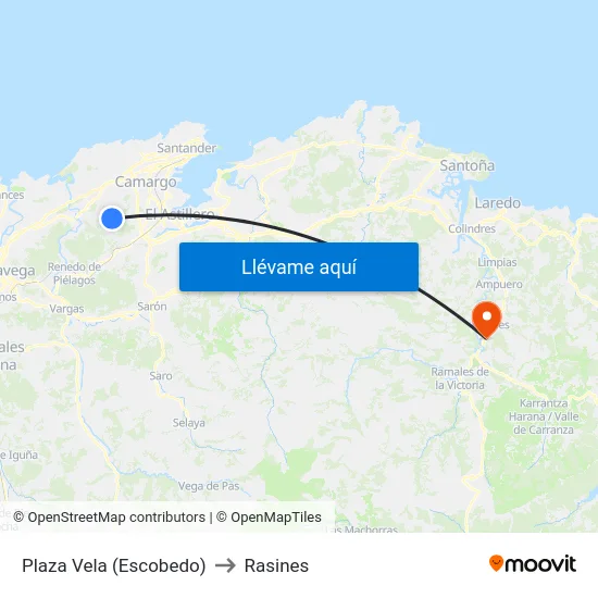 Plaza Vela (Escobedo) to Rasines map