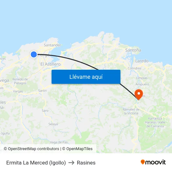 Ermita La Merced (Igollo) to Rasines map