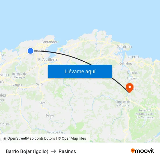 Barrio Bojar (Igollo) to Rasines map