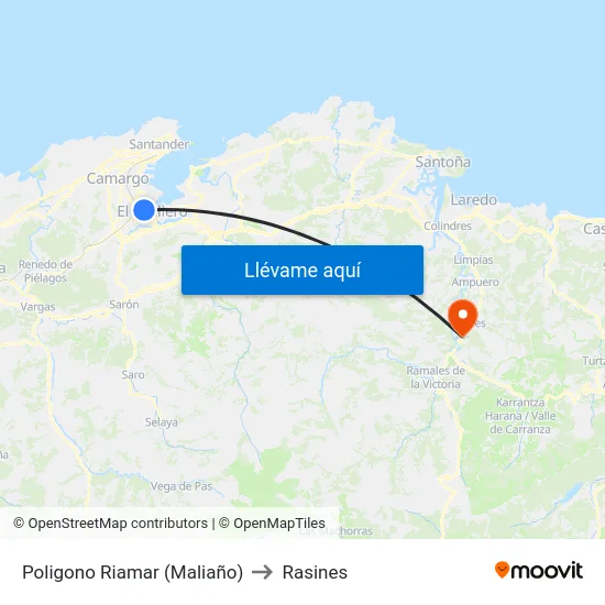 Poligono Riamar (Maliaño) to Rasines map